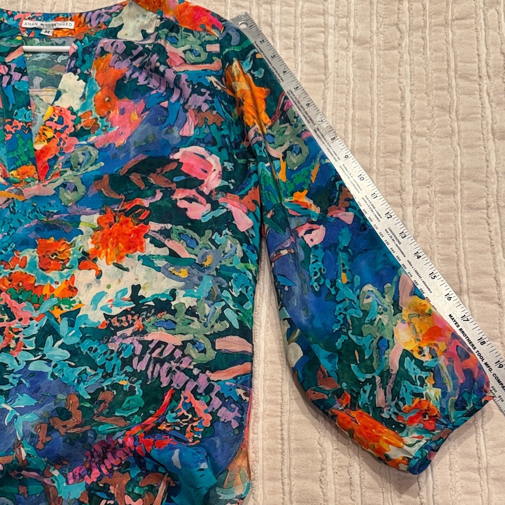 Amanda Uprichard Watercolor Multicolor Floral 100% Silk‎ Blouse - medium - Picture 15 of 16